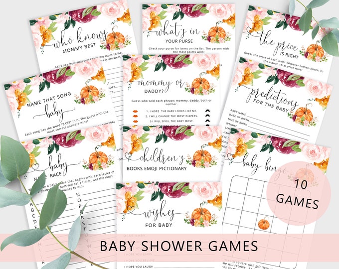 Pumpkin Baby Shower Games Bundle. Fall Baby Shower Games. Fall baby shower activity. Instant Download #p2