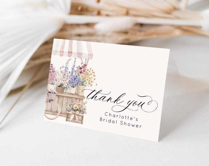She's off the market Bridal Shower Thank you card | Provence Boho floral editable template #of1