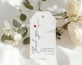 Love is in the air Minimalist Script Heart Bridal shower favor tag template #la1