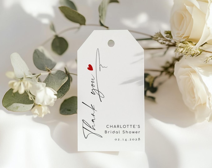 Love is in the air Minimalist Script Heart Bridal shower favor tag template #la1