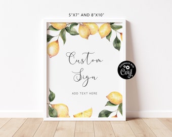 Lemon Custom Sign Template,  Lemon Wedding or Bridal Shower Table Sign. Citrus Create Your Custom Sign. Instant Download #lm1