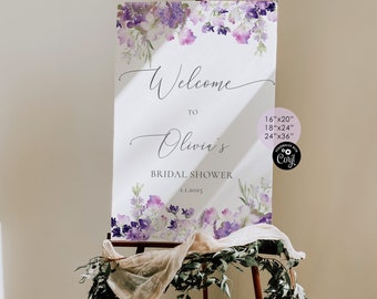 Lilac lavender bridal shower welcome sign. Purple welcome sign. Wildflowers Bridal shower welcome sign. Instant download Corjl #09