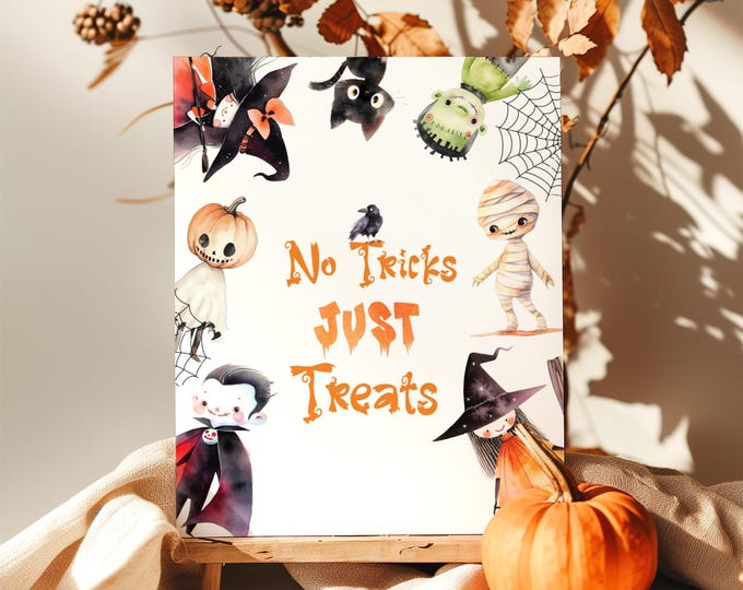 No tricks just treats Halloween Sign. Calling all monsters No tricks just treats Halloween birthday sign  Instant Download #hp1