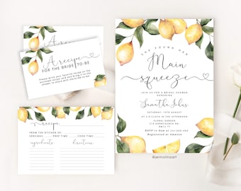 Lemon Bridal Shower Invitation Template & Recipe Card (Editable Digital Template) #lm1