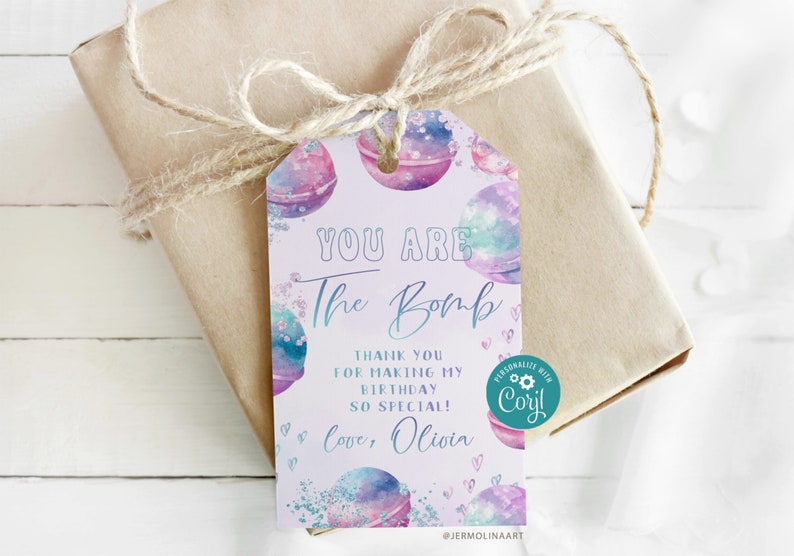 Editable bath bomb party Favor Tag. You are the bomb birthday thank you tag. gender neutral bath bomb making party Favor tag #bath1 image 1