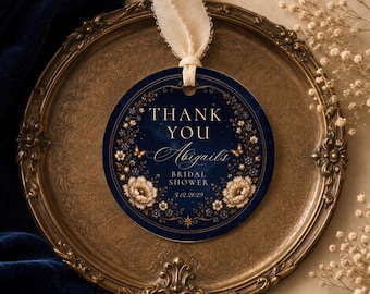 New Chapter Navy Vintage Bridal shower round tag template Fantasy sticker #ac1