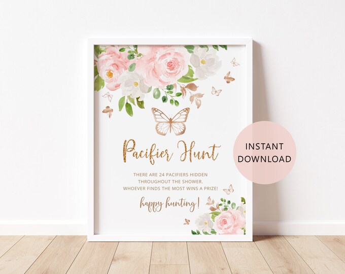 Pacifier Hunt Sign. Blush butterfly Pacifier hunt Sign. Butterfly Find The Pacifier Game Printable Instant Download #05