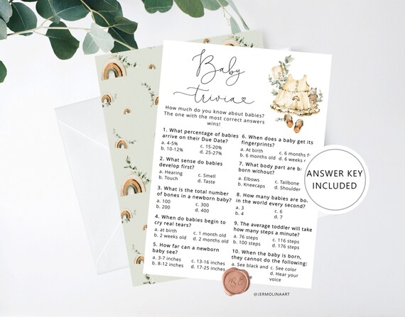 Boho rainbow Baby shower trivia game. Rustic Boho girl baby trivia baby shower game. Instant download #bgo1