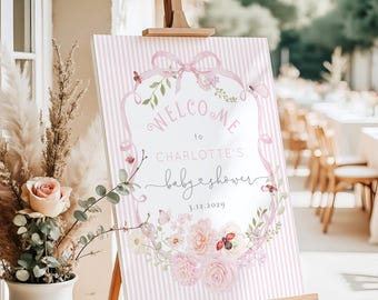 Love Bug Wildflower Baby Shower Welcome sign template | Editable Corjl #wl8