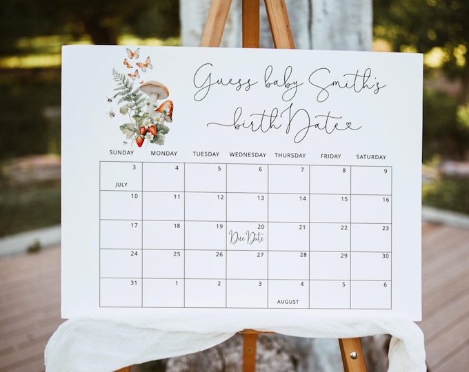 Wild Mushroom Guess the due Date calendar. Fall boho Guess The Baby Birthday Game. Boho Little Mushroom Baby Shower Due Date #mush1