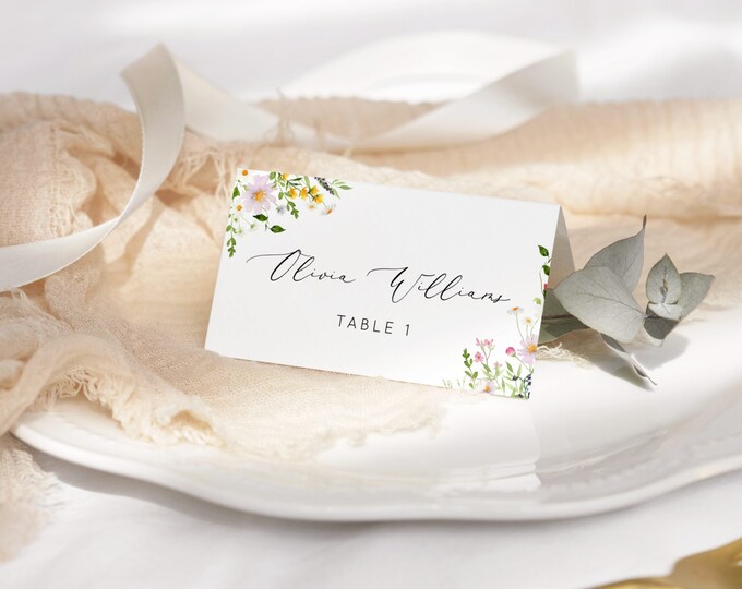 Wildflowers Place Cards Template. Elegant Printable Place Card. Wildflowers Wedding Name Cards  Editable Corjl template #wl3