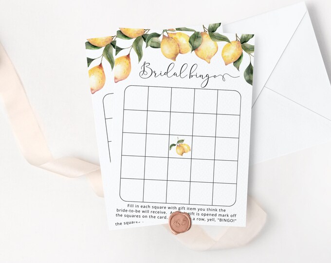 Lemon Bridal Shower Bingo. Citrus Printable Bridal Bingo. Lemon Bridal shower games Instant Download #lm1