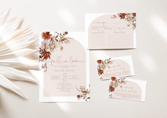 Fall Bridal Shower Invitation Template: Boho Recipe Card (Editable)  #17