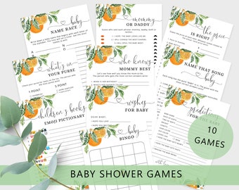 Orange baby shower games bundle. Orange citrus baby shower games. Little cutie baby shower games Instant download #or1