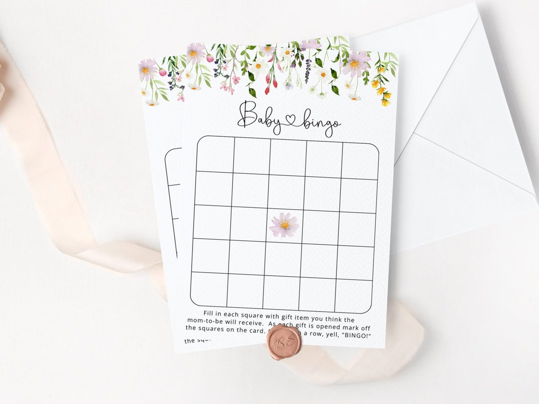 Wildflowers Baby Shower Bingo Card. Floral Baby Shower Games Printable ...