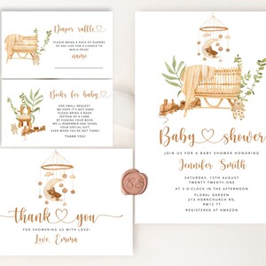 Paquete de invitación al baby shower Boho. Invitación al baby shower de la guardería Boho. Set de invitación al Baby Shower de género neutro. Baby shower de osos #12