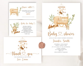 Boho baby shower invitation bundle. Bohemian nursery baby shower invitation. Gender neutral Baby Shower invite set. Bear baby shower #12