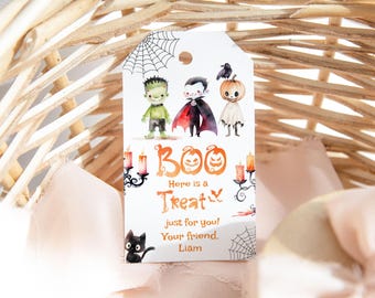 Editable Halloween Birthday party tag, Boo Thank you Corjl Template #hp1