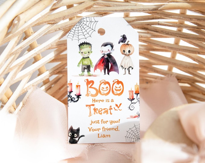 Editable Halloween Birthday party tag, Boo Thank you Corjl Template #hp1