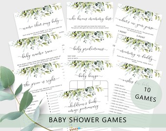 Greenery Baby Shower Games Bundle. Eucalyptus Baby Shower Games. Greenery baby bingo. Greenery baby shower. Instant Download #02