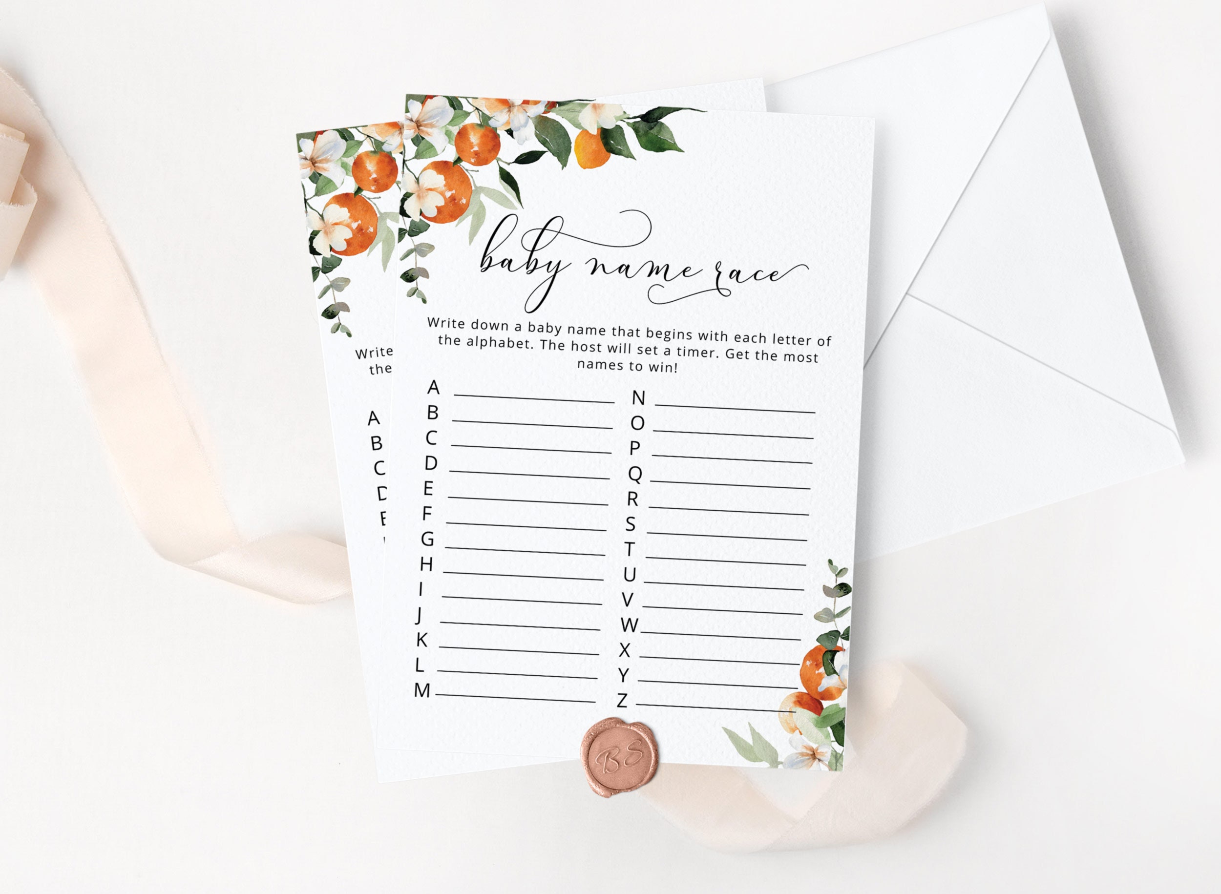 Baby name race Baby Shower Game. Orange baby name race game. Citrus Guessing Game. Little cutie Baby Shower Games. Instant Download or2