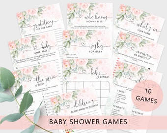 Winter Baby Shower Games Bundle. Blush pink winter Baby Shower Games. Floral baby shower games. Instant Download #wb5