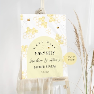 Señal de bienvenida de revelación de género de abeja. El género de las abejas revela el cartel de bienvenida. ¿Qué revelará el género de la abeja bebé? Corjl Imprimible. Descarga instantánea #be1