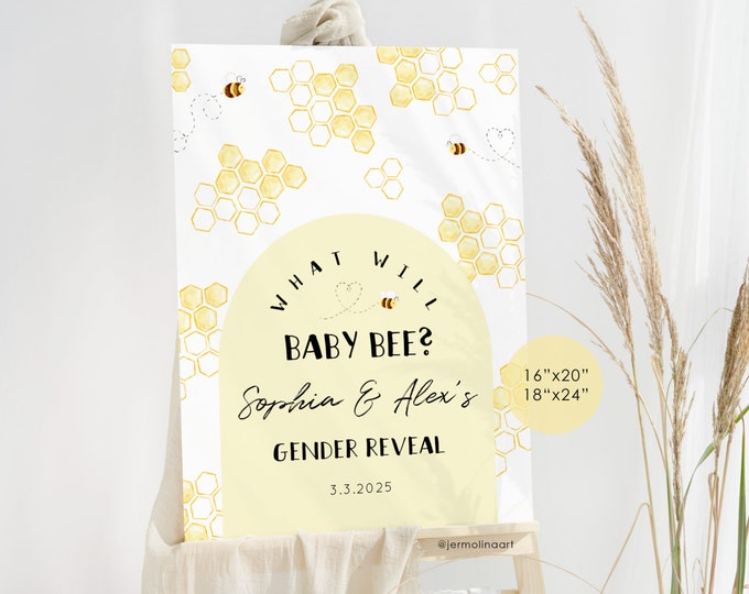 Bee Gender Reveal welcome sign. Bee gender reveal welcome sign. What will baby bee gender reveal Corjl Printable. Instant Download #be1