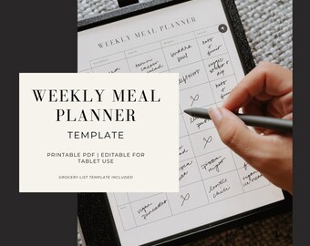 PRINTABLE, DIGITAL Meal Planner | Meal Planner Template | Simple Meal Planner | Digital PDF | Grocery List | Menu Organizer