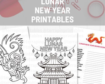 Lunar New Year, Chinese New Year 2024, Year of the Dragon Printable Activities for Kids, Coloring Pages, Games, Digital Download