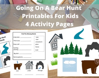 Going On A Bear Hunt Printables For Kids, Sequencing Cards, Story Board Game and Vocabulary Worksheet For Homeschool, Parents and Teachers