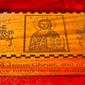 Orthodox Christian wooden box for incense, relics, religious items spiritual box for prayer corners. Religious product.