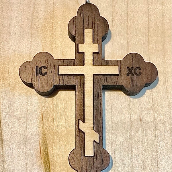 Two part solid hard wood Orthodox prayer/pocket/car cross