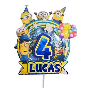 Personalized 3D Glitter Cartoon Cake Toppers for Children's Birthdays (Minions)