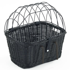 Tigana Fahrradkorb Hundekorb aus Weide + Gitter für Lenker 45 x 34 cm Hund Katze + Kissen (S-S)