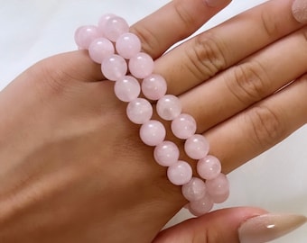 8MM Rose Quartz Beaded Bracelet, Rose Quartz Bracelet, Crystal Bracelet, Healing Bracelet, Natural Stone Bracelet, Gemstone, Spiritual, Love