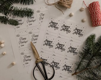 Downloadable PDF - Happy Holidays Christmas Printable Gift Tags - 2 Designs - DIY Tags - Christmas Gift Tags - Gift Tags - Printables
