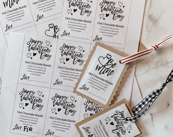Etiqueta de regalo imprimible con forma de bomba de chocolate caliente (PDF descargable) - Etiquetas de regalo de San Valentín - Etiquetas imprimibles