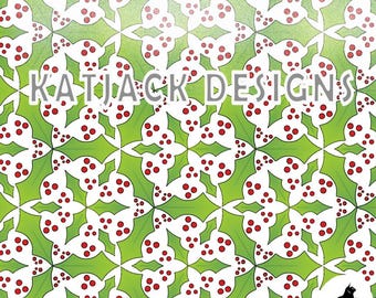 Holiday Holly Dark Green Dense Scrapbook Paper: PNG Background Graphic Digital File (12x12in High Resolution)
