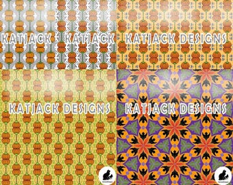 Halloween Pumpkins and Bats Digital Paper: Hand-Drawn Scrapbook Backgrounds (5-Pack PNG Files)