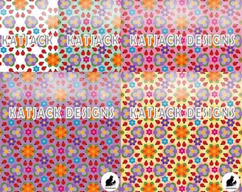 Ladybugs and flowers, 12" x 12" crafting, High resolution, 5 pack, PNG scrapbooking background graphic DIGITAL FILE