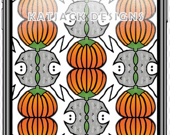 Halloween Phone Background: Pumpkins/Ghosts, PNG (Digital Download)
