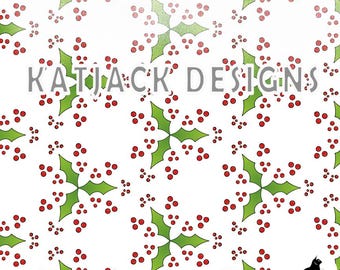 Holiday Holly Dark Green Scrapbook Paper: PNG Background Graphic Digital File (12x12in High Resolution)