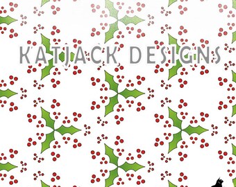 Holiday Holly Light Green Scrapbook Paper: PNG Background Graphic Digital File (12x12in High Resolution)