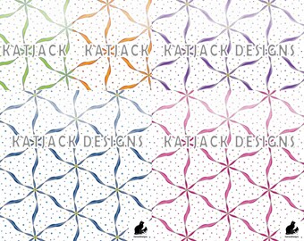 Swirly Ribbons & Dots Digital Paper: Scrapbooking Crafting Background Graphics (12x12 PNG File)