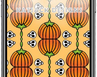 Halloween Phone Background: Pumpkins and Skulls, PNG (Digital Download)
