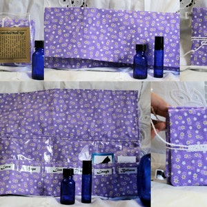 Essential Oil Pouch Roll up Carrying Bag Vinyl Lining 7 pockets