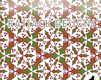 Holiday Holly Red and Dark Green Scrapbook Paper: PNG Background Graphic Digital File (12x12in High Resolution)