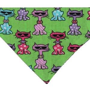 CATS in Shades Cat BANDANA, Cats in Sunglasses, Kitten Bandana, Cool Cats Kitty Scarf, Reversible Green Striped Bandana, Gift for New Kitten