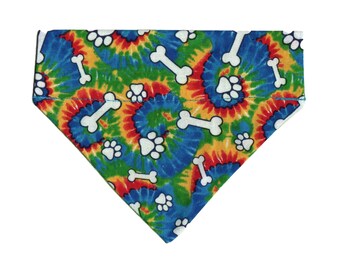 TIE DYED Puppy Bandana, Teacup Dog Bandana, Small Dog Bandana, Reversible, Dog Bones, Paws, Hippie, 60's, Gift for Puppy, Chihuahua, Yorkie